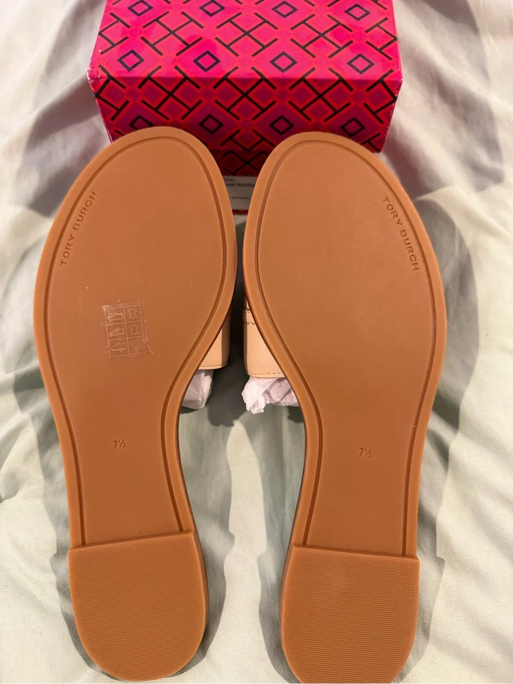 Tory Burch Everly Slide Sandals with Gold Crystal Logo Emblem